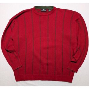 Structure Men's Vintage Red Crewneck Sweater Green Stripes Size L 90s‎ Cotton